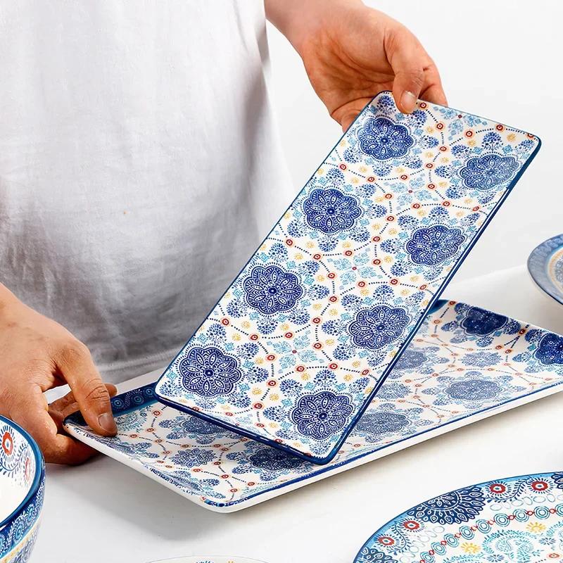 Ceramic Tableware Bohemia Style Western Dishes Big Soup Bowl Kettle Cup Salad Plate Steak Household Kitchen Supplies Dinnerware