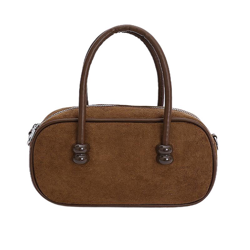 2025 Niche Suede Solid Color Boston Bag: Stylish Versatile Women's Crossbody & Shoulder Handbag