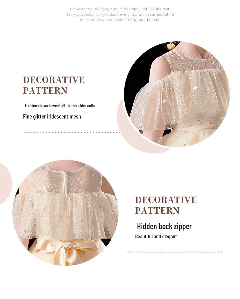 Elegant Girls' Long Formal Champagne Dress for Summer Piano Performance