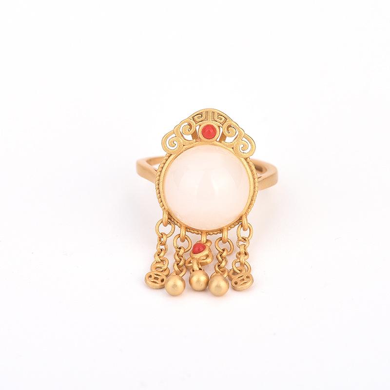 Cheongsam et Hanfu Style Cour Chinois Rétro Imitation Jade Hetian Anneau à Gland