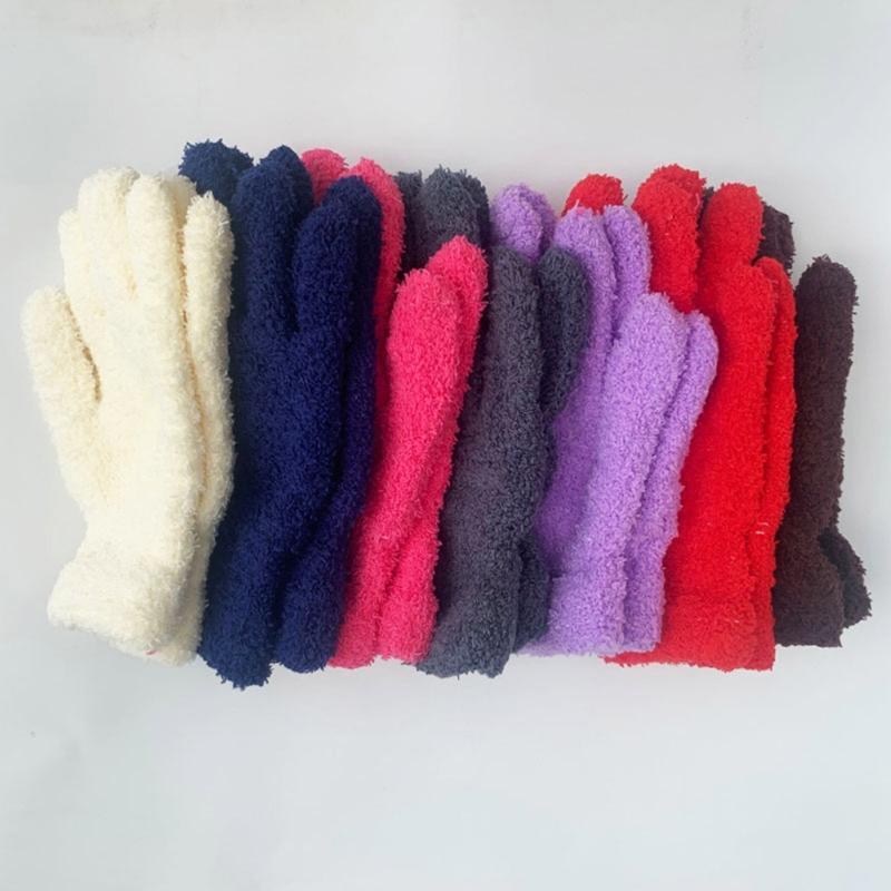 Winter Warm Gloves Stretchy Mittens Adult Coral Velvet Solid Color Full Finger Gloves Skiing Gloves for Cold Weather