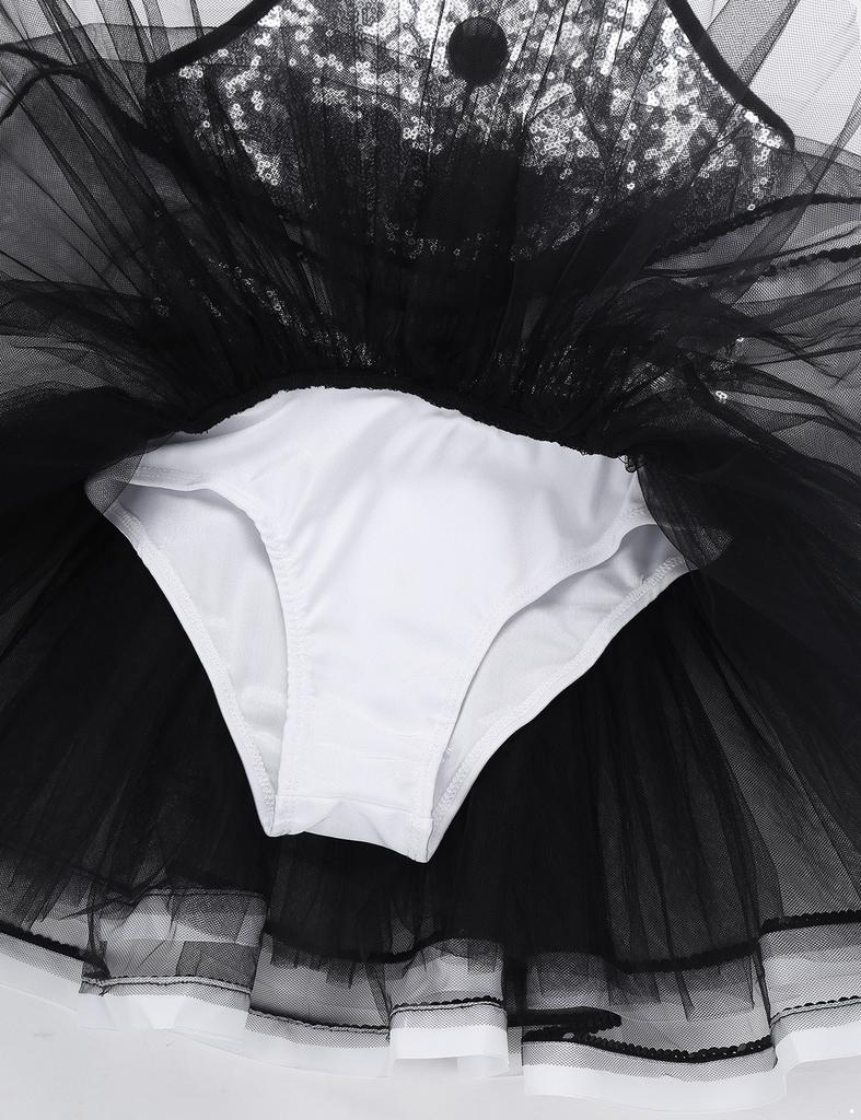 Mädchen Ärmellos Glänzend Pailletten Zierknöpfe Ballett Tanz Gymnastik Turnanzug Mesh Tutu Kleid Moderner Tanz