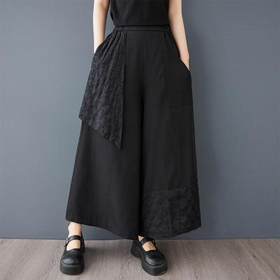 Grande taille Noir Vintage Taille haute Décontracté ample Été Jambe large Pantalon Femmes