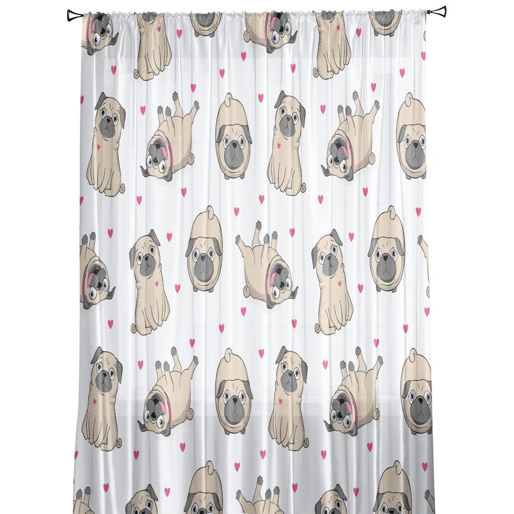 Cartoon Bulldog Love Window Treatment Tulle Modern Sheer Curtains for Kitchen Living Room the Bedroom Curtains Decoration