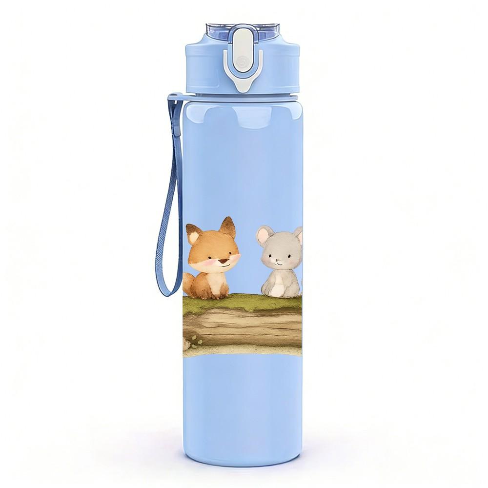 1PC Forest Bear Rabbit Family Print 750ml Color Plastic Sports Water Bottle Leakproof Flip Straw Lid Suitable for Sports Office Home Use