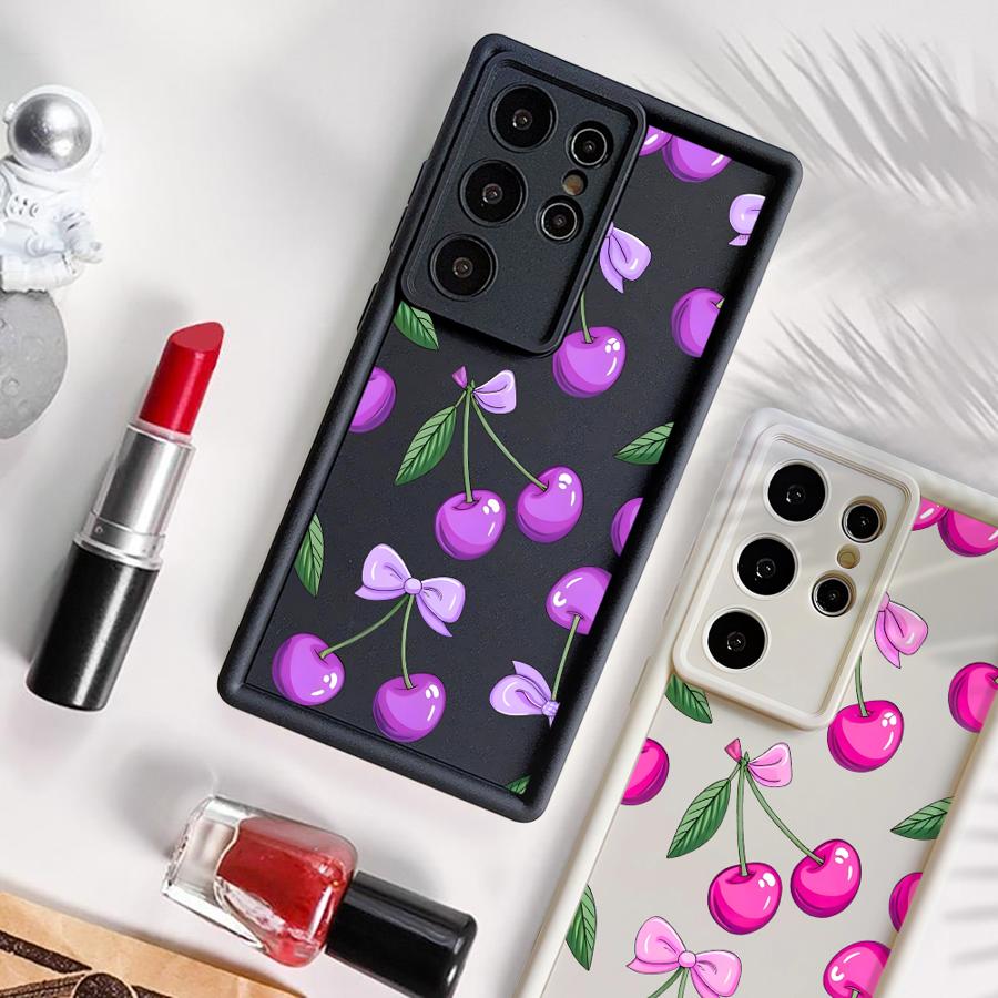 Cartoon Purple Cherry Phone Cover Case for Samsung Galaxy S26 Ultra S21 S20FE S24Ultra S25 S25 Edge S23 FE S24 Plus S22
