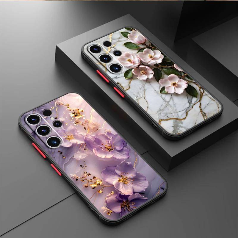 Flower Marble Phone Case for Samsung Galaxy A55 A54 A53 A52 A51 A13 A12 A35 A34 A33 A32 A71 A23 A21s Matte