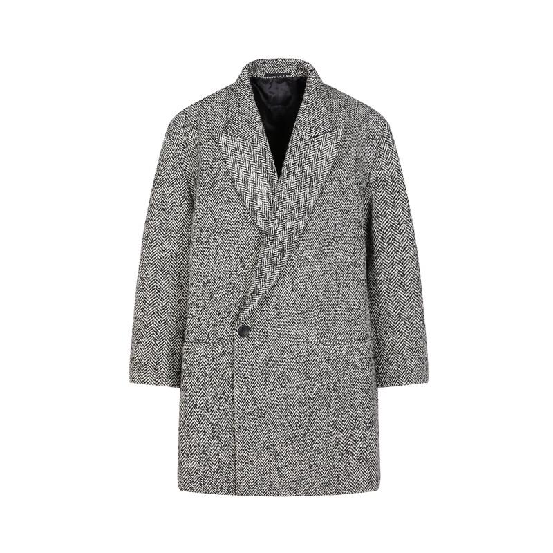 Suxie Men's 2024 Winter Peak Lapel Long Wool Blend Overcoat