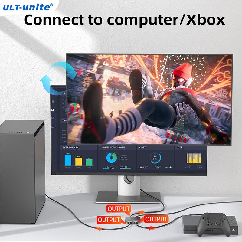 ULT-unite HDMI Bidirectional Switch 1 in 2 Out 8K 60hz 4K 8K 144Hz USB C Hubs Docking Station 2 in 1 Out HDMI Splitter Switch