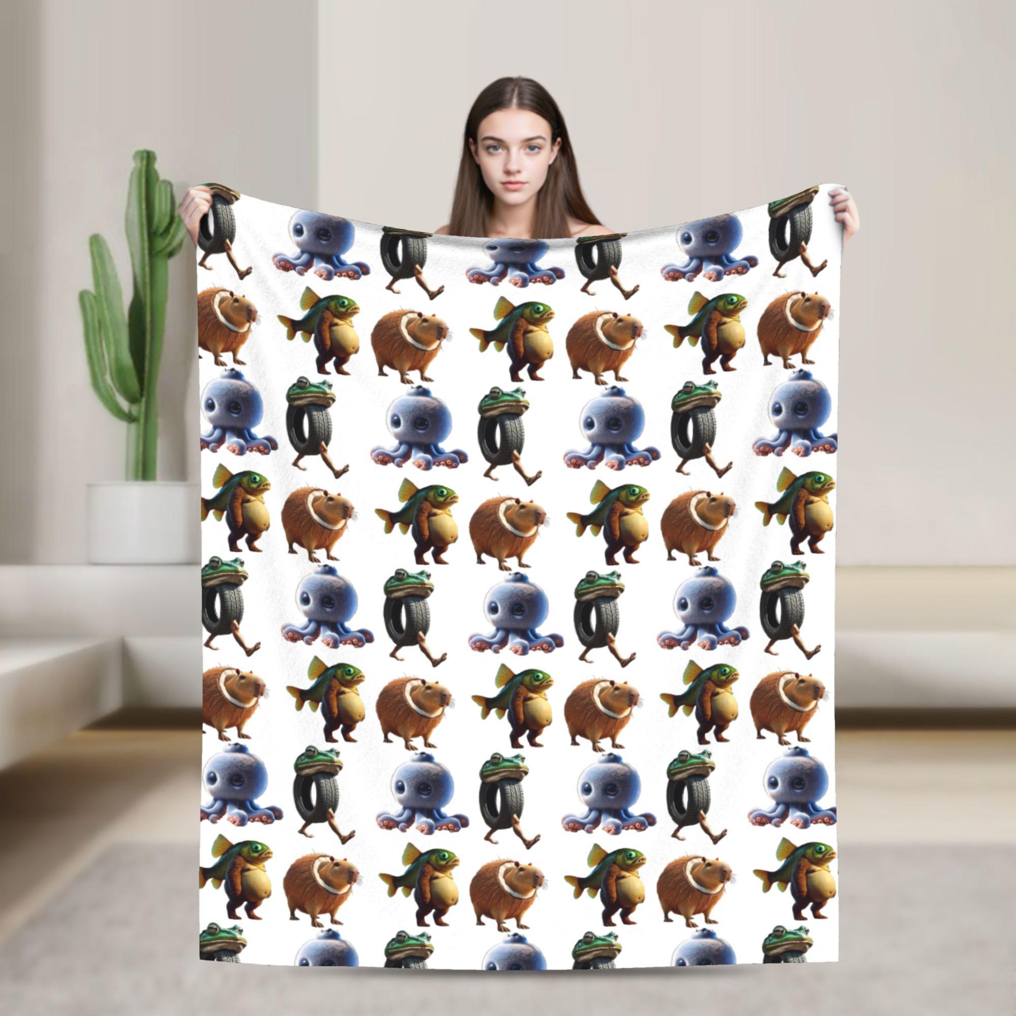 

Brainrot Meme Italian Characters Knitted Blankets Flannel Funny Meme Ultra-Soft Throw Blankets for Bedding Couch Bedspread 75x90cm