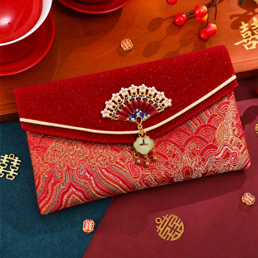 Traditional Wedding Money Pocket Fan-shaped Accessory 2027 Lucky Money Bag Red Packet Birthday
