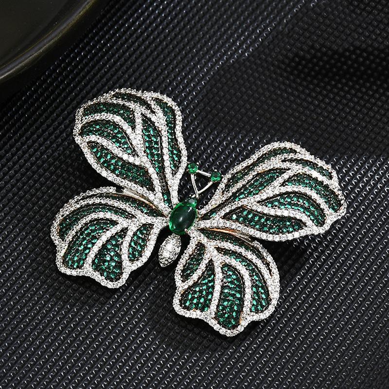 

Copper Micro Inlaid Cubic Zirconia Green Butterfly Brooch Accessories Holiday Gifts
