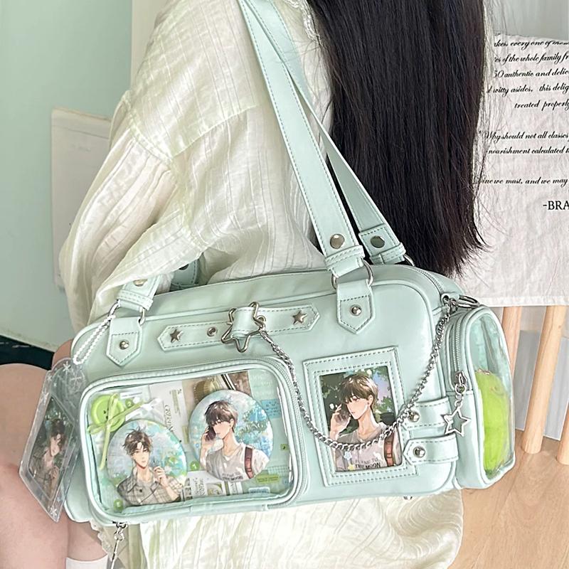 New Y2k Star Chain Ita Bag Large Capacity Transparent Crossbody Bag Diy Display Handbag Candy Color Cute Japanese Shoulder Bag