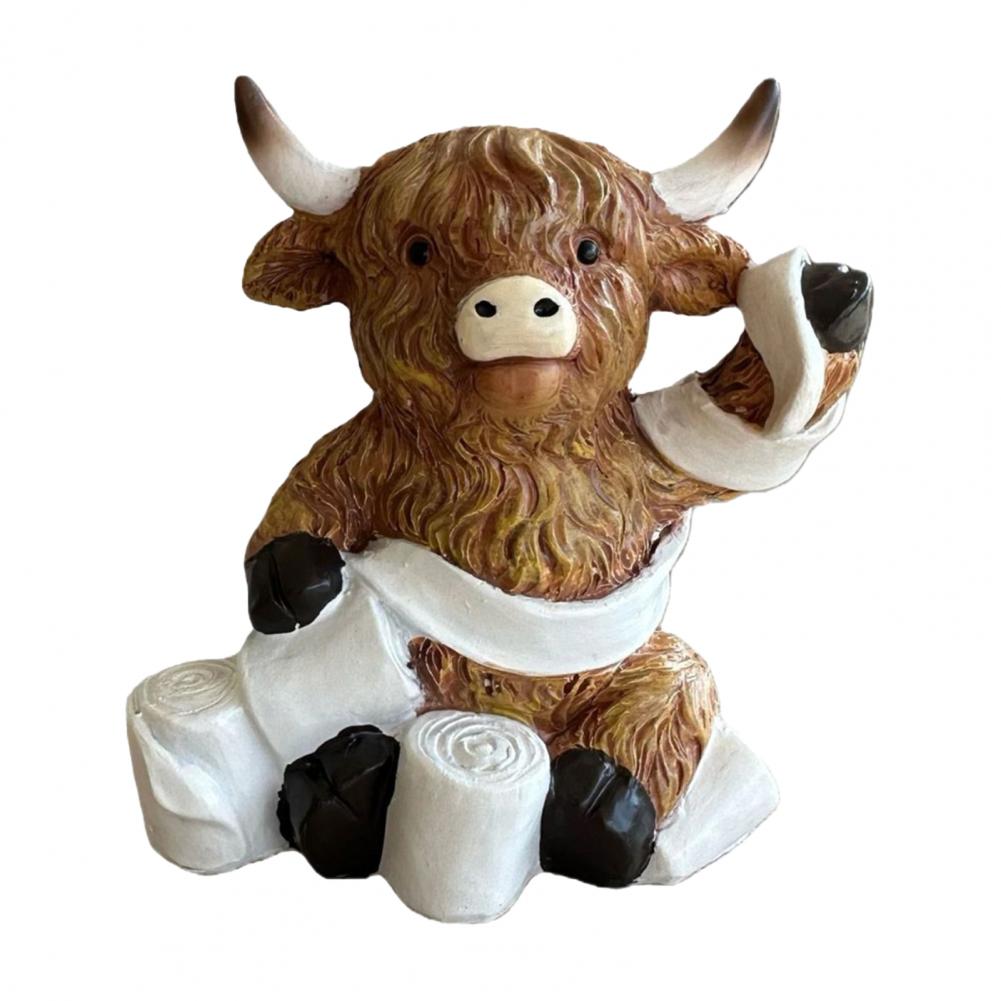 1/3 Stück Badezimmer Hochlandrind Figur Baden Lesen Buch Toilettenpapier Hochlandrinder Harz Statue Skulptur Ornament Dekoration
