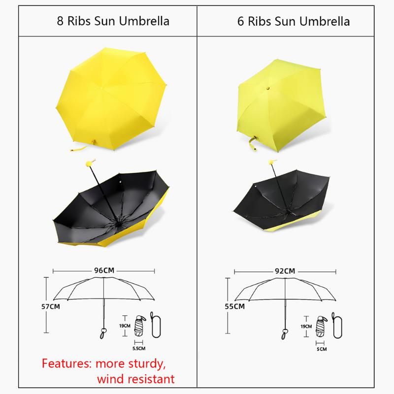 Mini-8-Rippen-Sonnenschirm, tragbarer Taschen-Kapselschirm, Sonnenschutz, UV-Faltschirm, Sonnenschirm mit Box