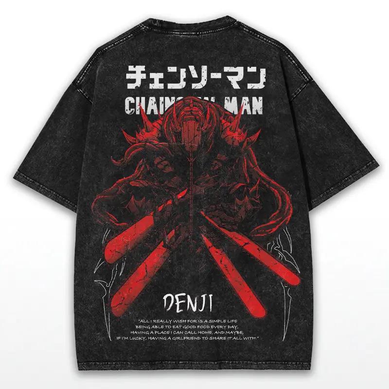 2026 Chainsaw Man Manga Denji Cool Graphic T Shirt Harajuku Washed T-shirt Men Women Clothing Oversized Cotton Short Sleeve Tees