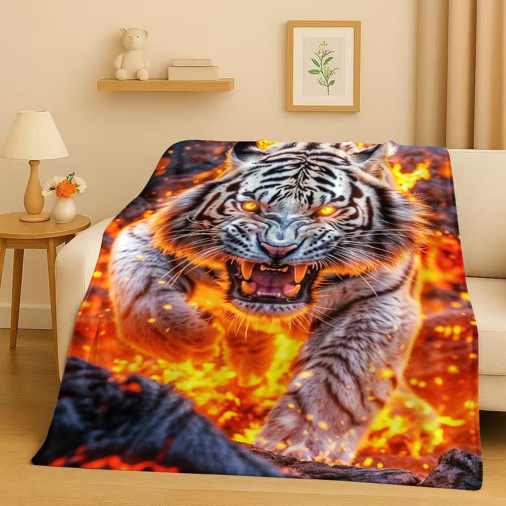 26 Style Tiger Lion Beast Art Cartoon Flannel Blanket,Ultra Soft Warm Plush Throw for Home Bedroom Bed Sofa Cover Office Travel