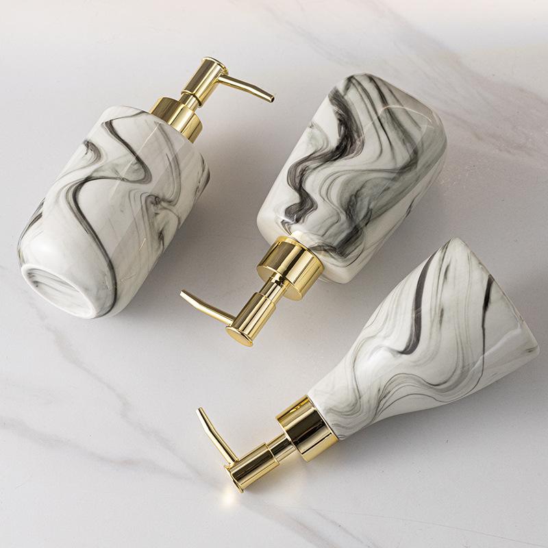 Simple Ink Ceramic Portable Lotion Bottle Bathroom Accessories Shampoo Moisture Bottle Gold Press Soap Dispenser Home Decoration