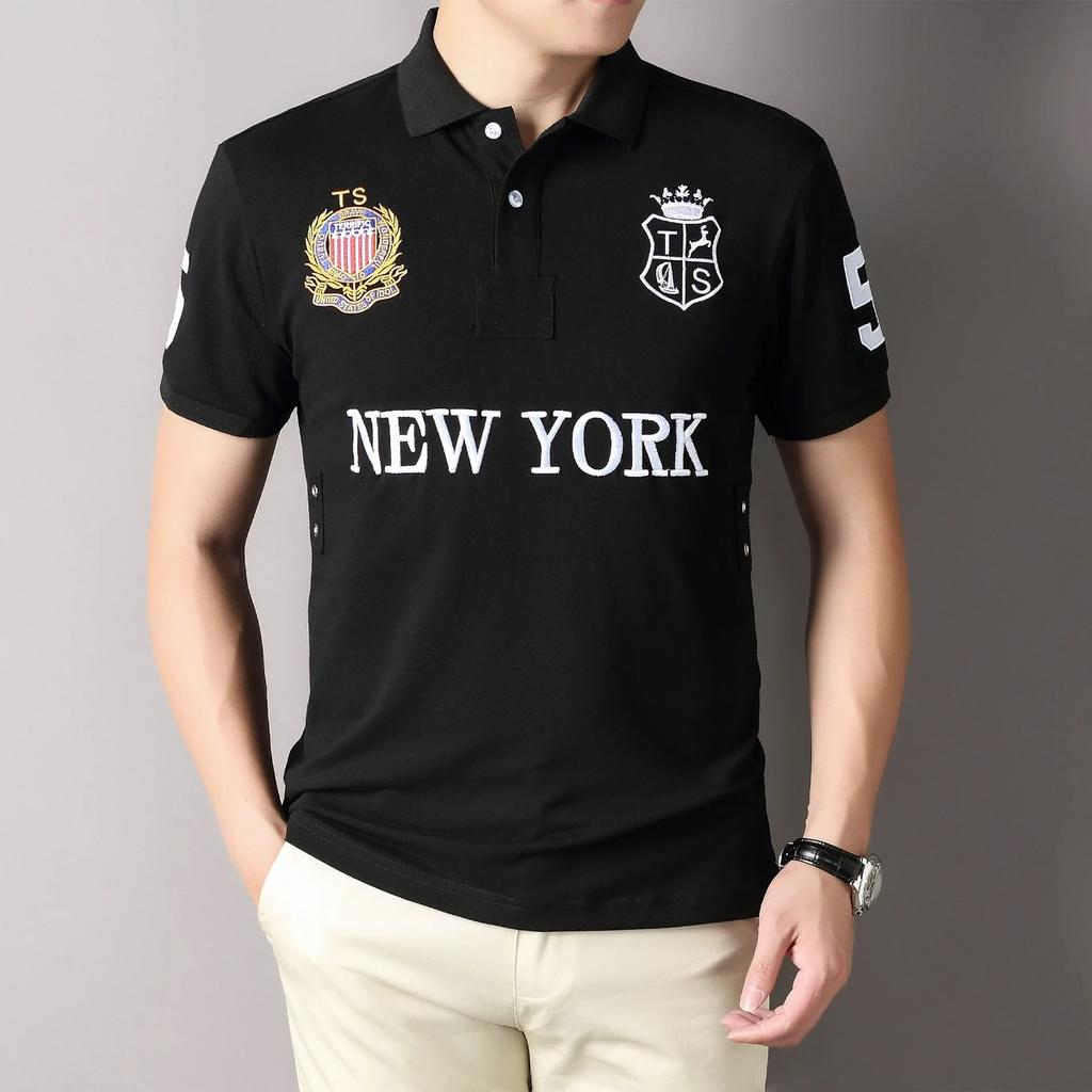 BeatStreet Nové Letné Pánske Polokošele Skvelý Dizajnér Originálna ZNAČKA NEW YORK Vyšívaná Krátky Rukáv Voľná Ležérna Športová Plus EÚ Veľkosť 7XL