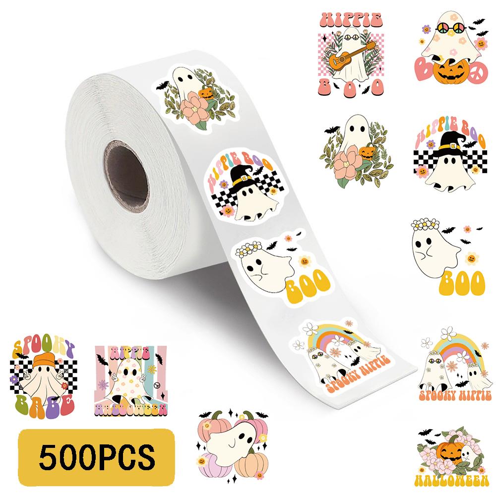500PCS Hippie Spooky Boo Ghost Roll Stickers Laptop Luggage Colorful Decoration Chambre Personalized Harajuku Paintings Sticker
