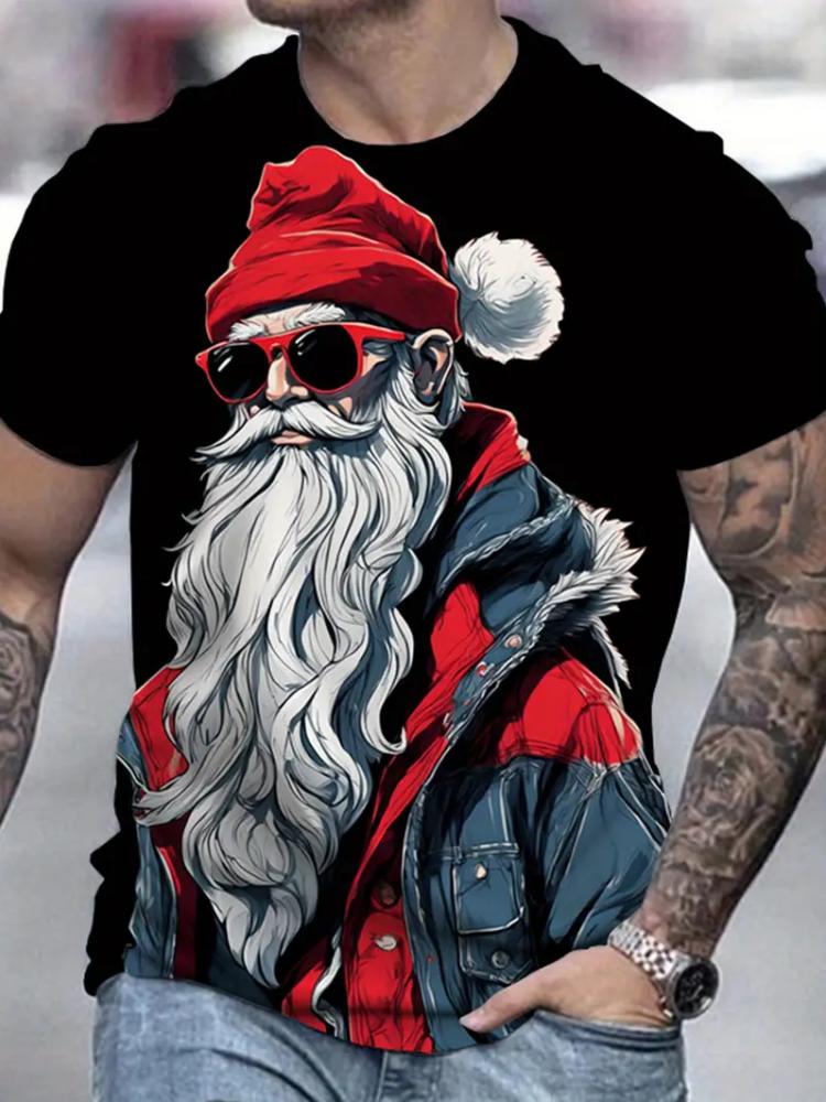 Christmas Mens T-Shirt Summer Funny Santa Claus Print Men's Clothes O-Neck Men's Short Sleeve T-Shirts Loose Vintage Y2k Clothes