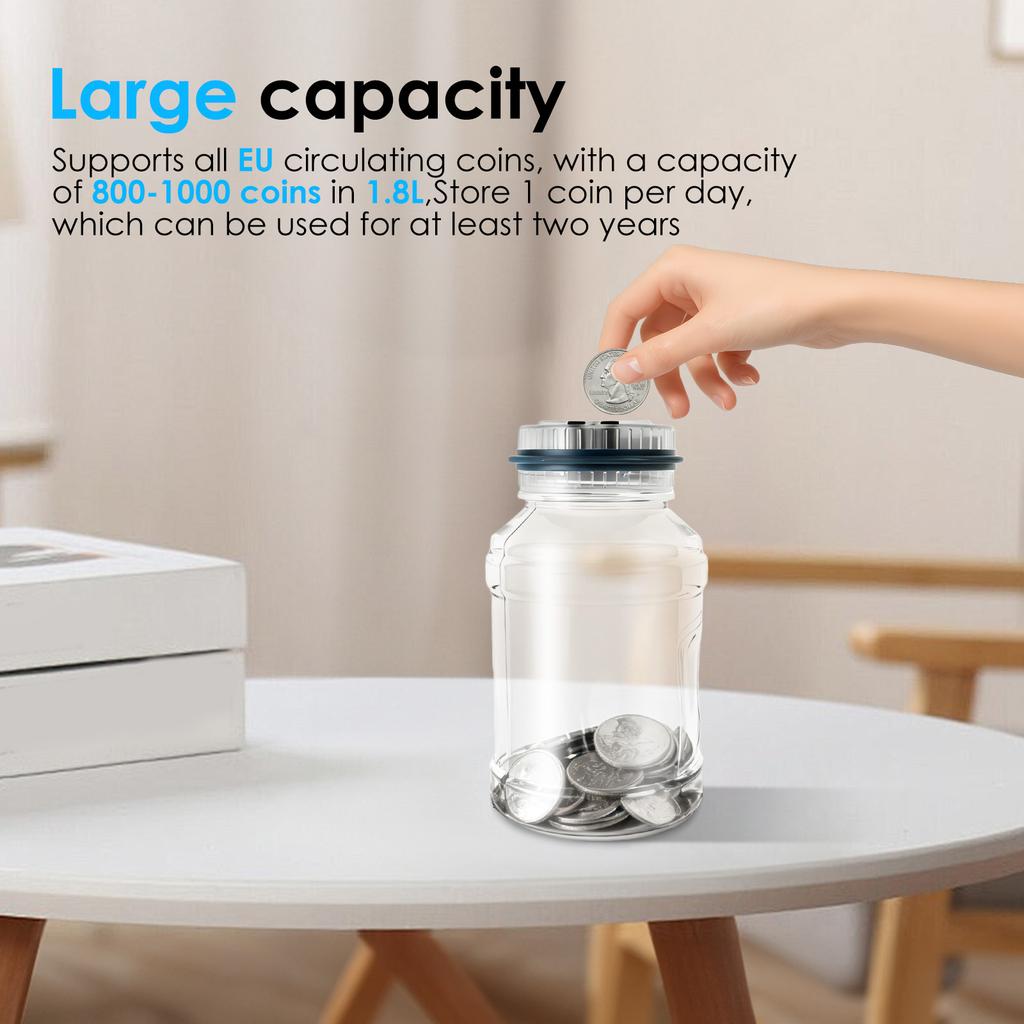 Electronic Piggy Bank Counter Digital Changes Counting Jar with LCD Display 1.8L Large Capacity Money Saving Box For EURO