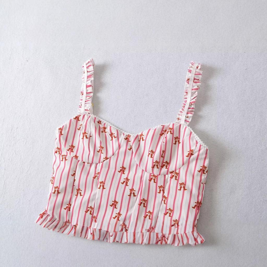 2025 Spring Women's European & American Striped Lace-up Vest Top: Fashionable, Simple, Versatile