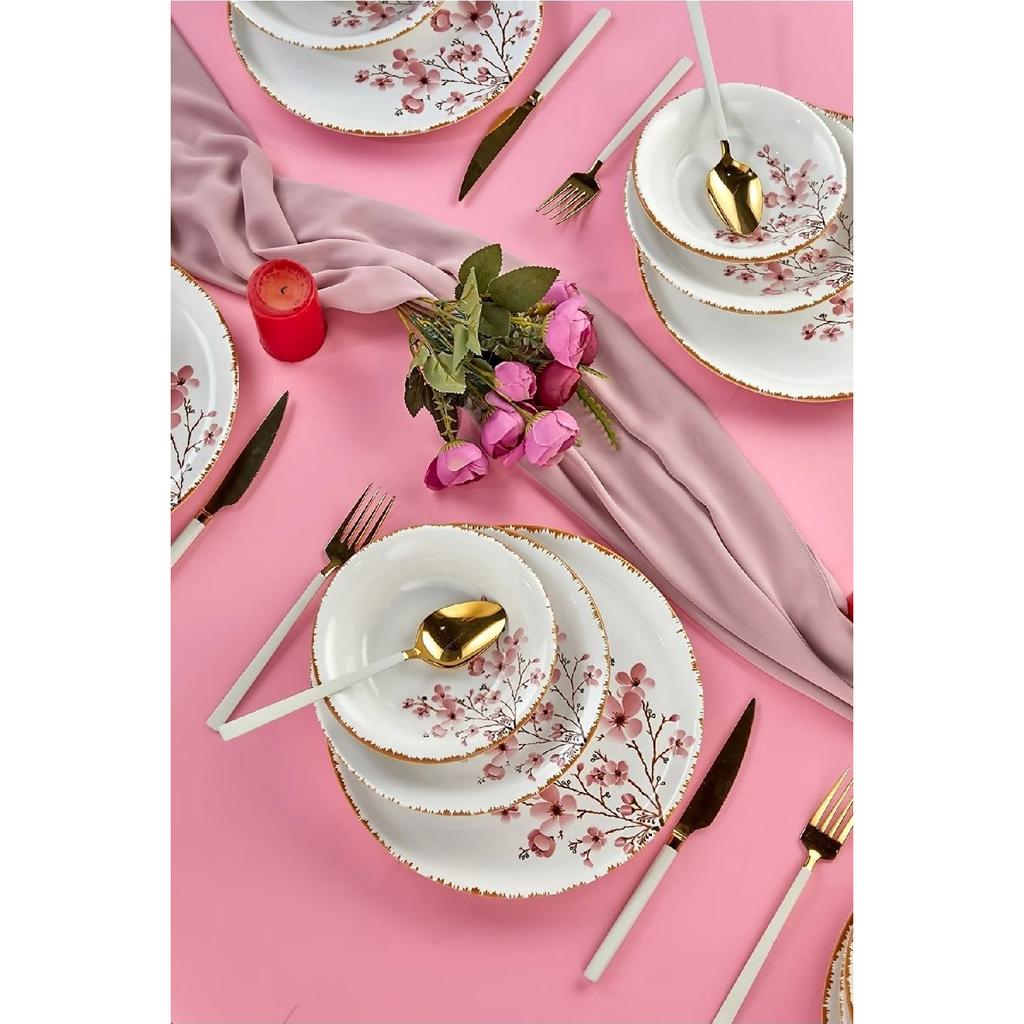 Sakura Flower Luxury Ceramic 18 Piece Dinner Set, Dinner Set For 6 Persons