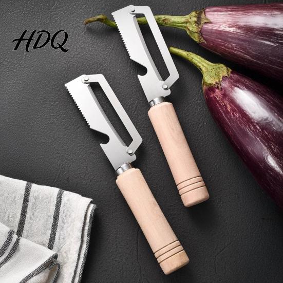 Multifunctional Vegetable Peeler with Ergonomic Wood Handle 2-in-1 Bottle Opener Wide Curved Potato Blade Sharp for Potatoes Apples Citrus Carrots