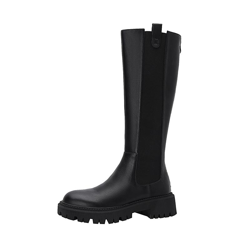 Fashion 2025 Autumn Winter New Women's High Boots Chelsea Boots Cow Leather Round Toe Heel Women Boots Knee-High Women Shoes Zipper