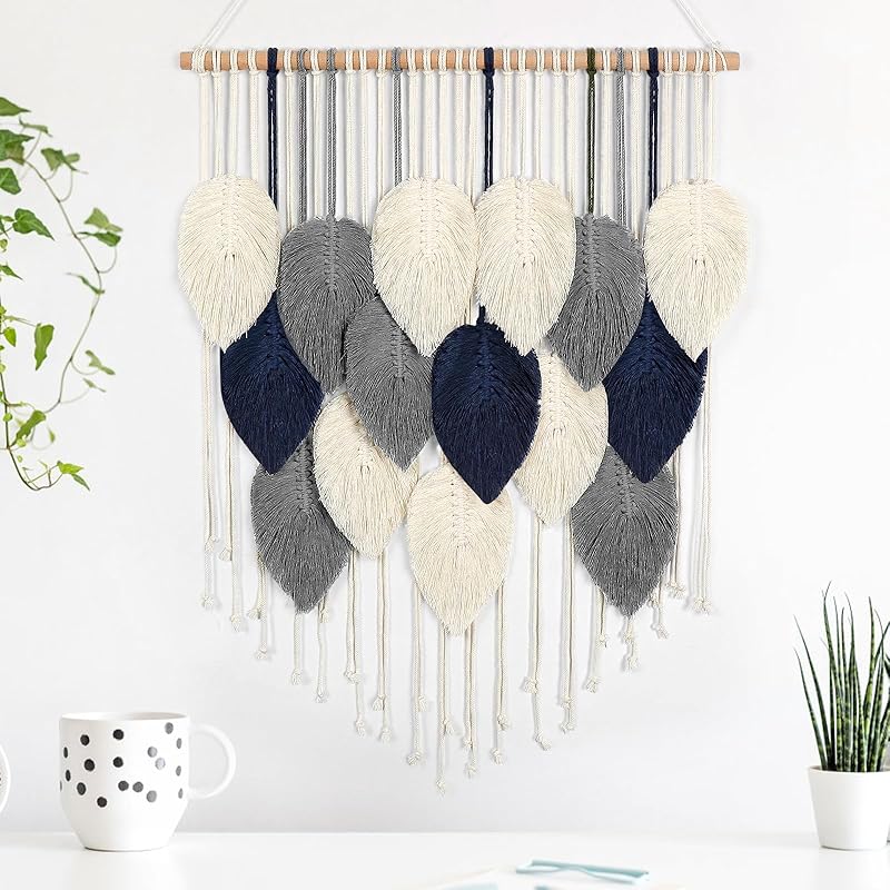 Weldomcor Macrame Wall Hanging Leaf Woven Tapestry Bohemian Chic Wall Hanging Feather Large Handmade Wall Art Decor for Bedroom Living Room Apartment