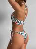 ZAFUL Crossover Halter Ribbed Palm Leaf Print Thong Bikini Swimwear