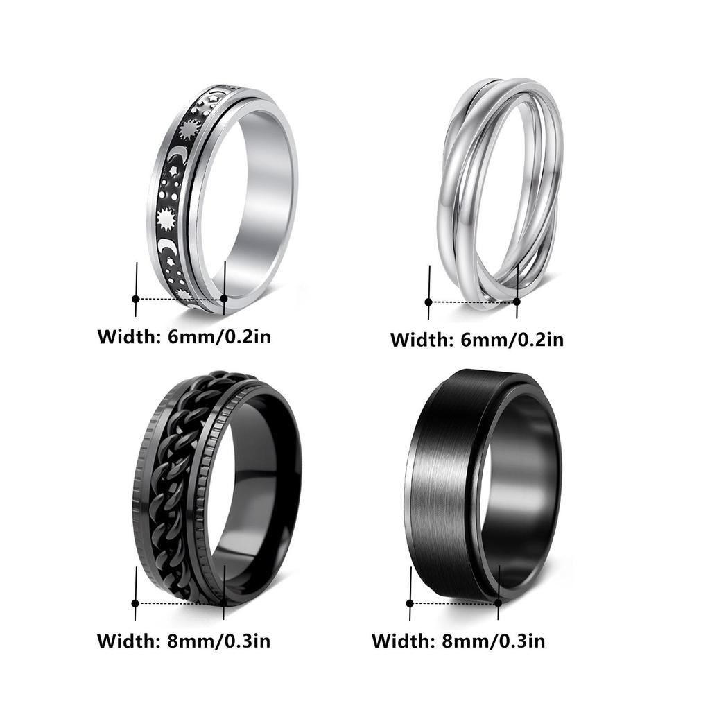 Rotatable Titanium Steel Moon & Stars Ring for Men - European & American Style Stainless Steel Couple Ring
