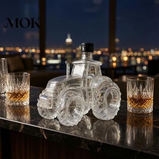 Alcohol Storage With Airtight Seal Tractor Shaped Whiskey Glass Decanter, 300ML Wine Bottle with Lid, Clear Flask Home Bar Decorative for Spirits,