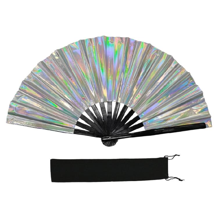 Ventaglio a mano pieghevole colorato scintillante in PVC per Eventi di Danza e Fitness Spettacoli Riflettenti Festival Ventaglio portatile