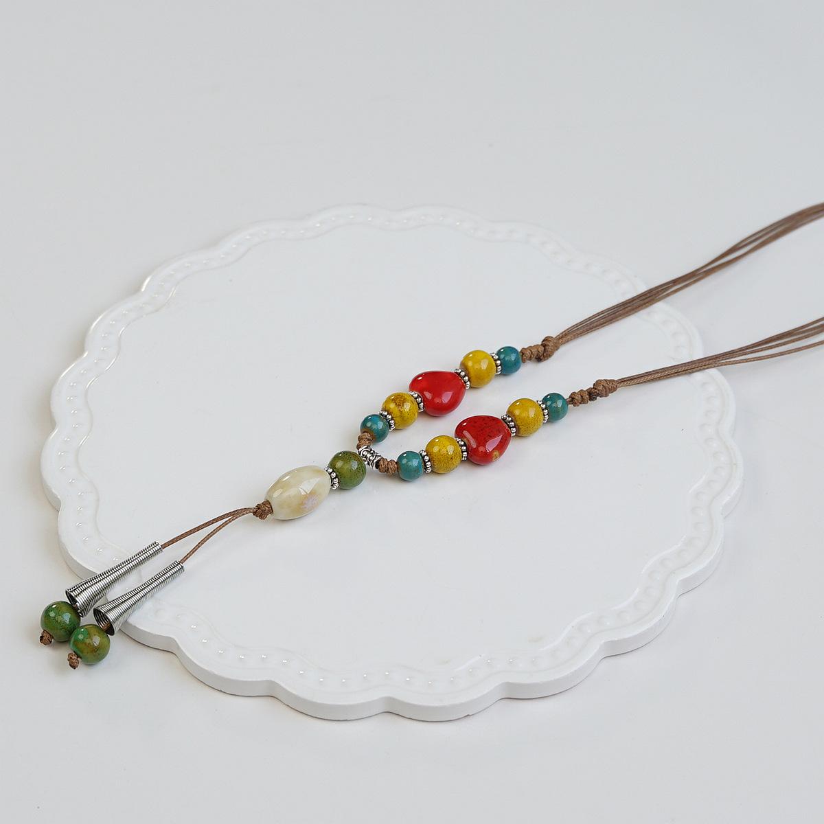 Senxin Chinese Beaded Light Luxury Ceramic Clavicle Chain Necklace Premium Ethnic Braided Rope Antique Accessories Butterfly Color