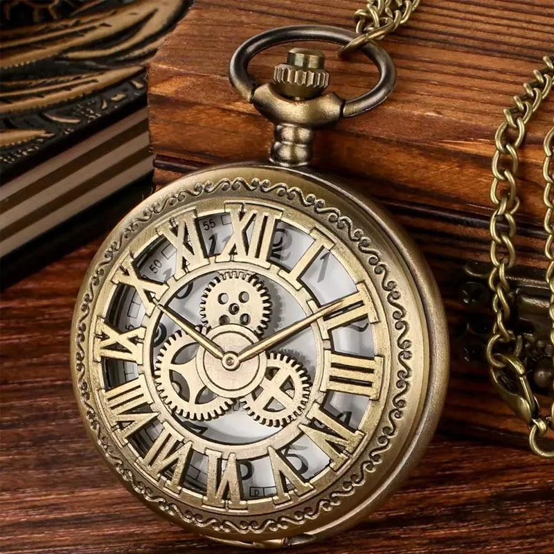 

Антикварные Стимпанк Бронзовые Полые Шестерни Механизм Кварцевые Карманные Часы Подвеска Подарок С Цепочкой Мальчикам Мужчинам