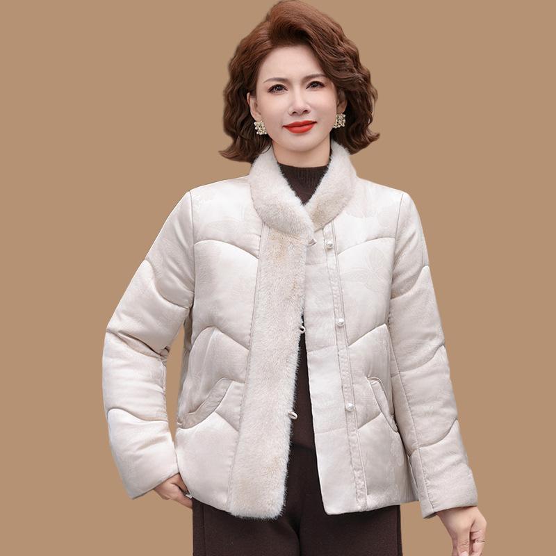 

Stylish & Warm Winter Cotton Jacket for Moms - Short National Style with Stand-Up Collar for Middle-Aged & Elderly Women 3XL 120-135 lbs