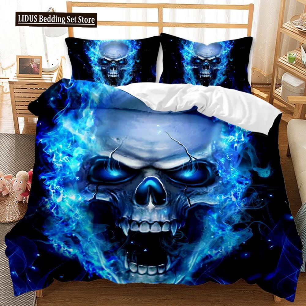 Skull Duvet Cover Set Halloween Men Horror Gothic For Boys Teens Adults Twin Bedding Set Queen King Size Polyester Qulit Cover