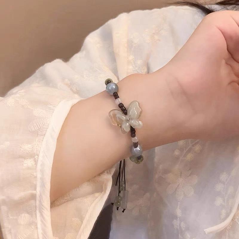New Chinese Style Butterfly Braided Rope Pull Bracelet Women's Niche Design Retro Adjustment Bracelet Accessories New