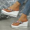 Fashion Colorful Pearls Wedge Flip Flops for Women Fashion Crystal Chunky Platform Sandals Woman Summer 2025 Thick Bottom Beach Slippers