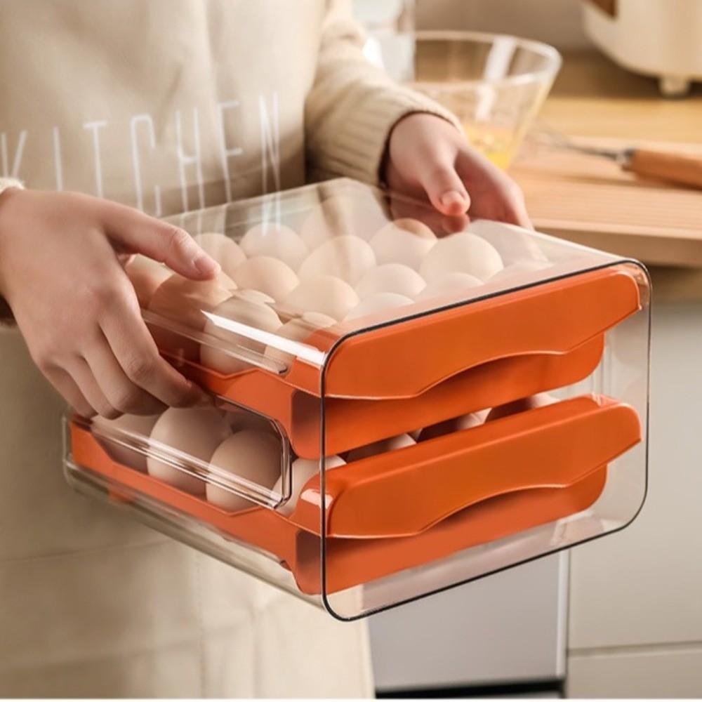 2-lagige Kühlschrank-Eieraufbewahrungsbox Schubladentyp 32 Fächer Eieraufbewahrungsständer Große Kapazität Platzsparend Eierdispenser Küche
