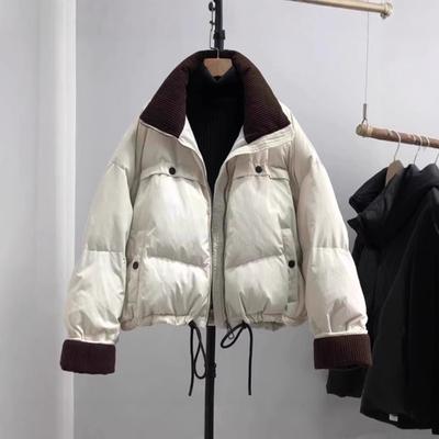 Cord-Spleißung Kontrastfarbe Stehkragen Baumwollkleidung Damen Winter neue Mode kurz verdickte Baumwollkleidung Baumwollkleidung Jacke