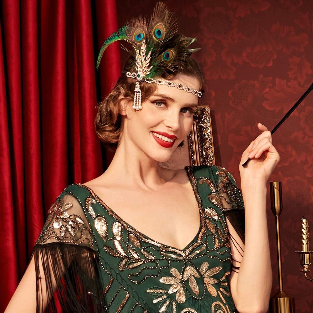 Vintage Feder Stirnband 1920er Jahre Kopfschmuck Exquisites Maskenball Haarband Bühnenauftritt