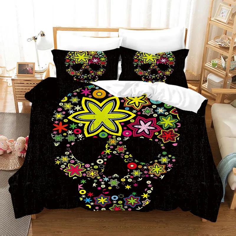 Print Halloween 3d Bedclothes Golden Rose Skull Super Soft Comfortable Luxury Bedding Set Home Textile Duvet Cover Sets 28x228