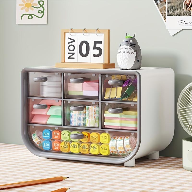 7-Compartment Desk Organizer,Dustproof Plastic Storage Box with Drawers for Stationery, Cosmetics & Jewelry for Office & Dorm Room,Home Organization