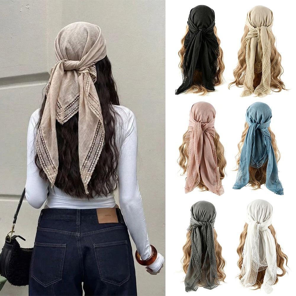 Square Shape Lace Trim Scarf Breathable Sun-Protection Shawl Fashion Bohemian Scarf