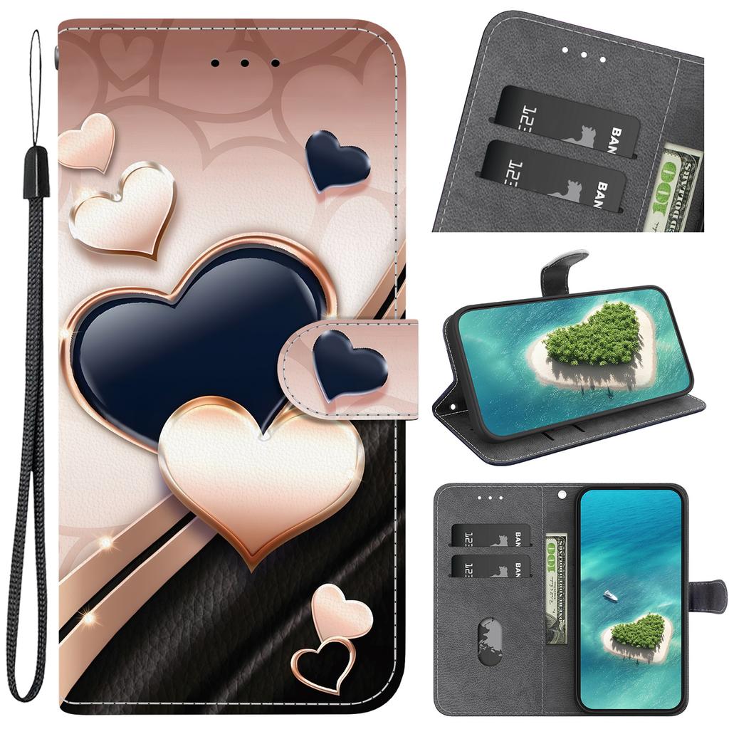 Handmade PU Leather Flip Case for Honor X6a Anti-Slip Shockproof Cover with Wrist Strap & Heart/Rose Cat Designs