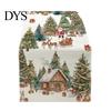 Farmhouse Table Runner Linen Christmas Runner, Winter Reindeer Santa Seasonal Home Decorations Prints, Tabletop Overlay for Holiday Dining Decor