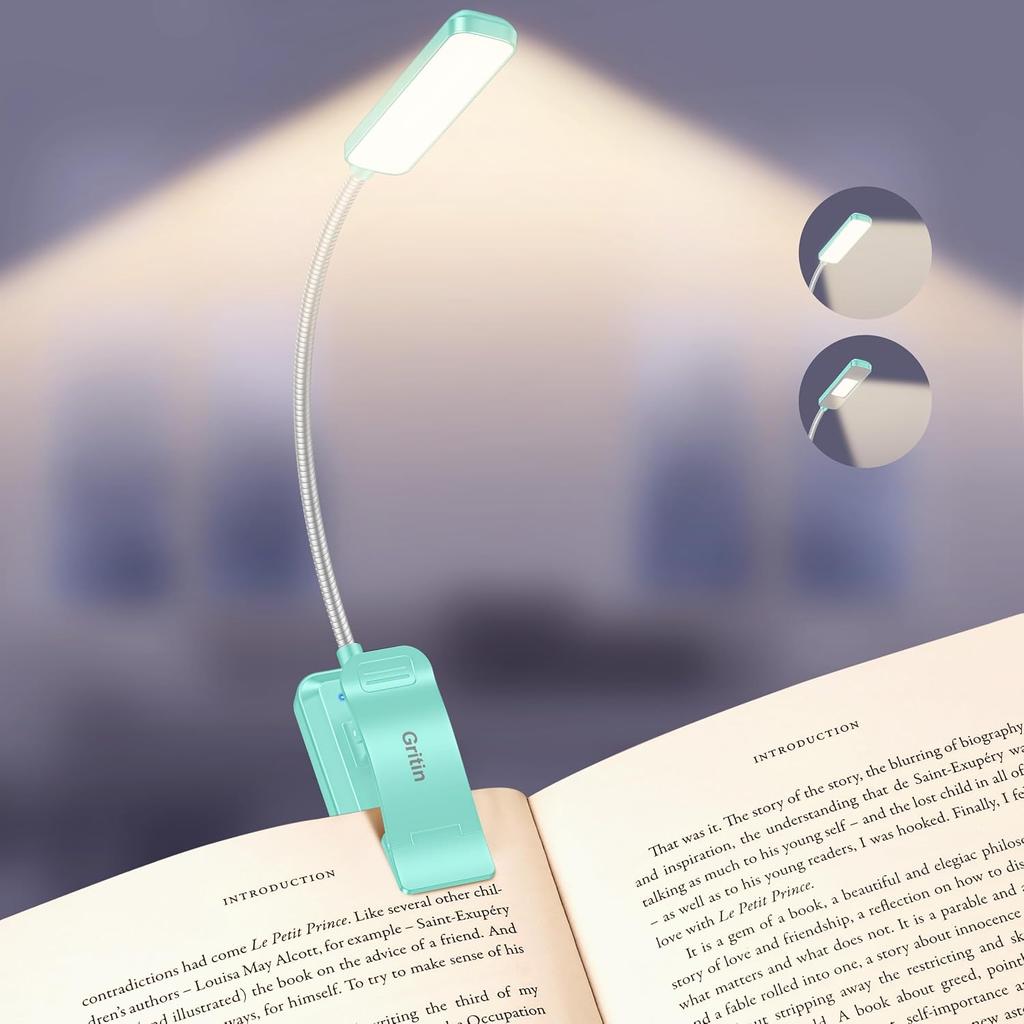 Gritin 2026 Gen 2 Book Light for Reading- 30 Eye Caring Full Spectrum LED | 5 Colors & 5 Brightness, Adjustable Wide/Narrow Beam, Upgrade 1500mAh